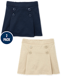 Lot de 2 jupes-shorts plissées en tricot ponte avec boutons pour petites filles