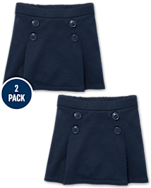 Toddler Girls Uniform Pleated Ponte Knit Button Skort 2-Pack