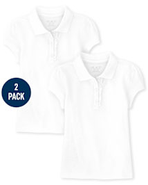 Girls Uniform Ruffle Pique Polo 2-Pack - Plus