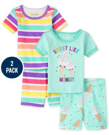 Baby And Toddler Girls Ice Cream Snug Fit Cotton Pajamas 2-Pack