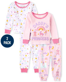 Baby And Toddler Girls Princess Snug Fit Cotton Pajamas 2-Pack