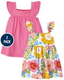 Baby Girls Buffalo Floral Bodysuit Dress 2-Pack