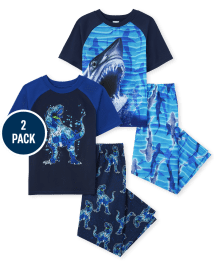Boys Dino Shark Pajamas 2-Pack