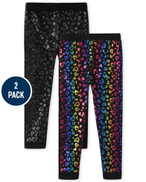 Girls Leopard Print Knit Fleece-Lined Leggings 2-Pack