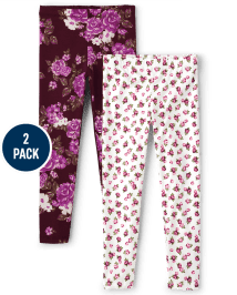 Girls Floral Print Knit Leggings 2-Pack
