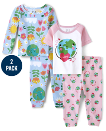 Baby And Toddler Girls Earth Snug Fit Cotton Pajamas 2-Pack