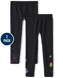 Girls Mix And Match Foil Print Knit Fleece Lined Leggings 2 Pack