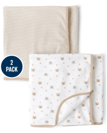Unisex Baby Bear Print Swaddle Blanket 2 Pack WHITE The Children s Place CA