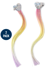 Fille arc-en-ciel Paillettes Coeur Extension de Cheveux Pince à Cheveux 2-Pack