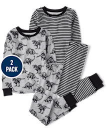 Boys Striped Dino Snug Fit Cotton Pajamas 2-Pack