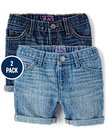 Toddler Girls Roll Cuff Denim Midi Shorts 2-Pack