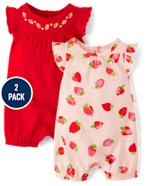 Lot de 2 barboteuses à motif fraise pour bébé fille