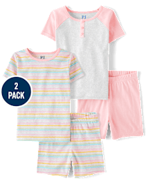 Lot de 2 pyjamas en coton à rayures arc-en-ciel pour fille, coupe ajustée, style Henley