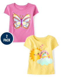 Baby And Toddler Girls Butterfly Rainbow Graphic Tee 2-Pack