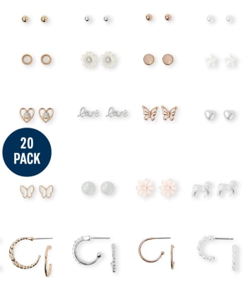 Girls Pearl Earrings 20-Pack