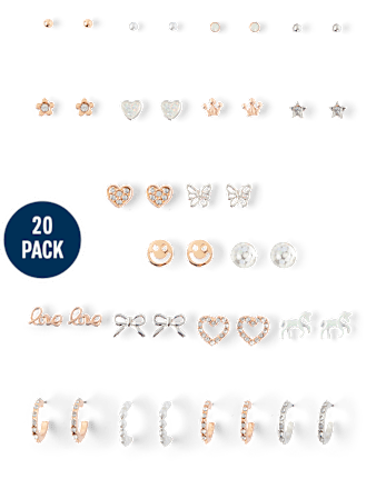 Girls Heart Earrings 20-Pack