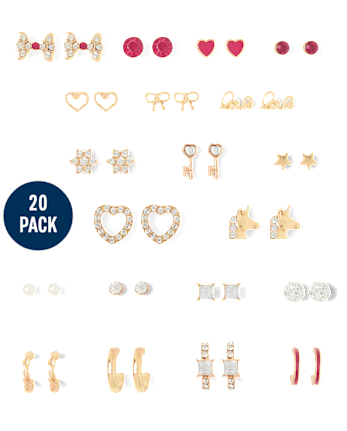 Girls Heart Earrings 20-Pack