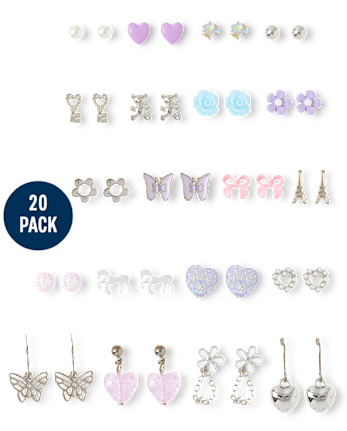 Girls Butterfly Earrings 20-Pack - MULTI CLR