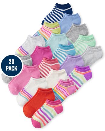 Girls Striped Ankle Socks 20-Pack