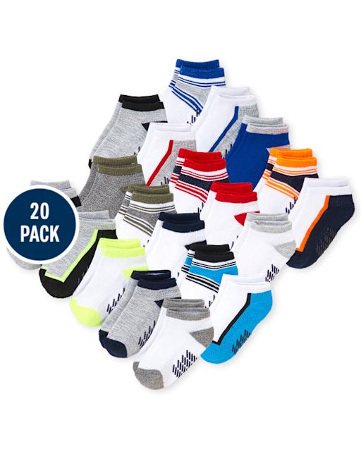 Calcetines tobilleros con bloques de color para niños pequeños, paquete de 20