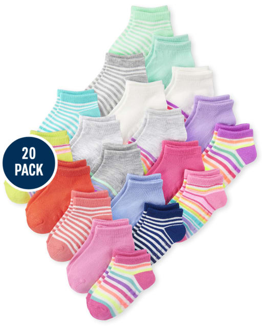 Toddler Girls Striped Ankle Socks 20-Pack