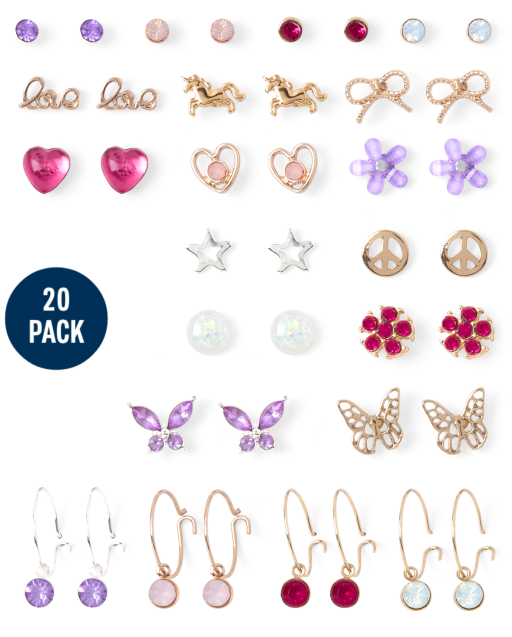 Girls Sparkle Earrings 20-Pack
