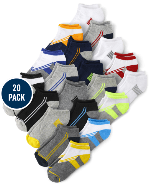 Boys Colorblock Cushioned Ankle Socks 20-Pack