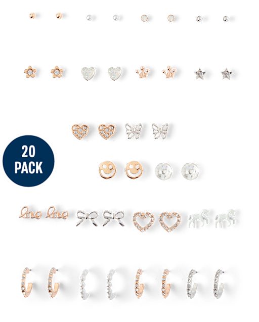 Girls Heart Earrings 20-Pack