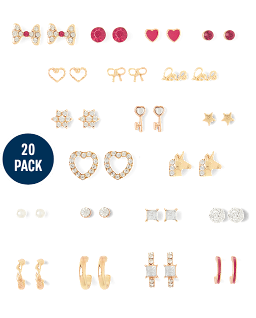 Girls Heart Earrings 20-Pack