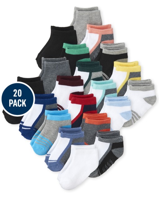 Toddler Boys Striped Cushioned Ankle Socks 20-Pack