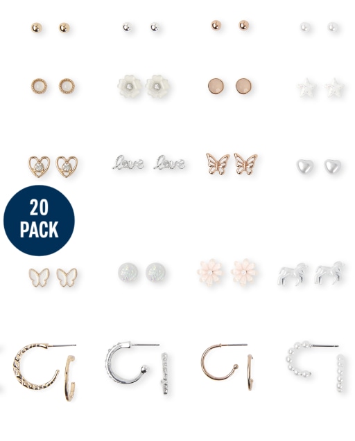 Girls Pearl Earrings 20-Pack