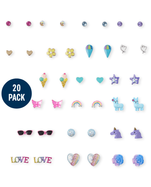 Girls Rainbow Earrings 20-Pack