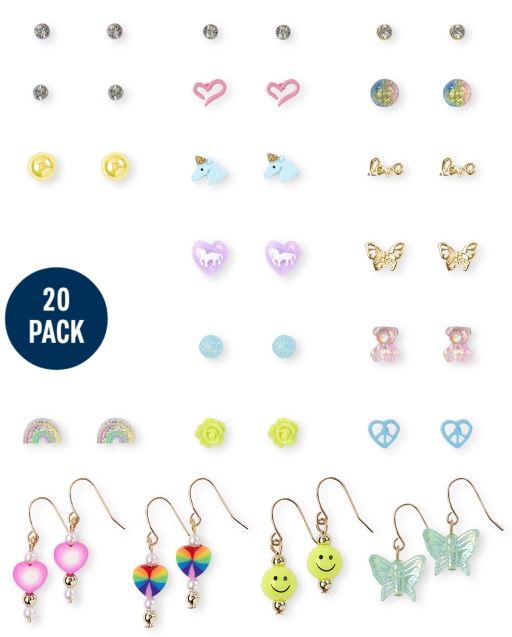 Girls Heart Earrings 20-Pack