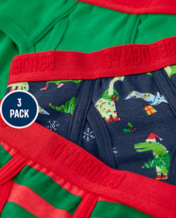 Boys Christmas Dino Brief Underwear 3-Pack
