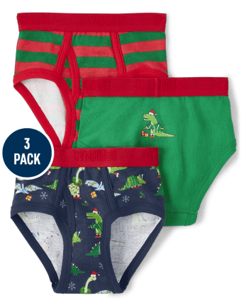 Boys Christmas Dino Brief Underwear 3-Pack