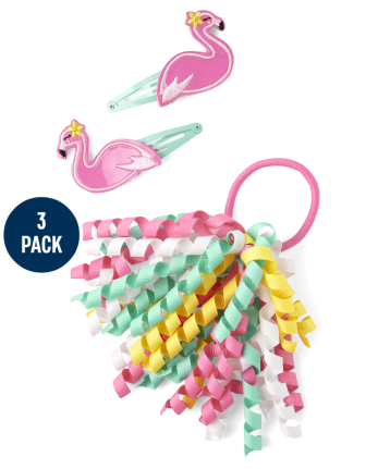 Girls Flamingo 3-Piece Hair Set - Seaside Palms