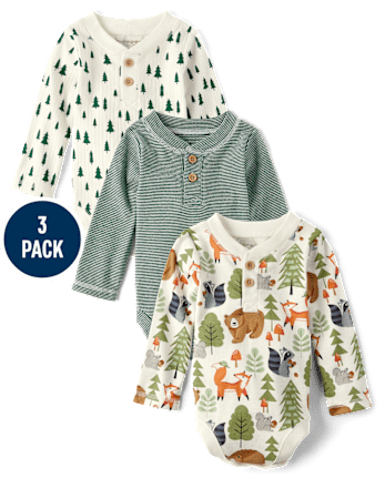 Baby Boys Animal Print Henley Bodysuit 3 Pack Homegrown by Gymboree MULTI CLR Gymboree