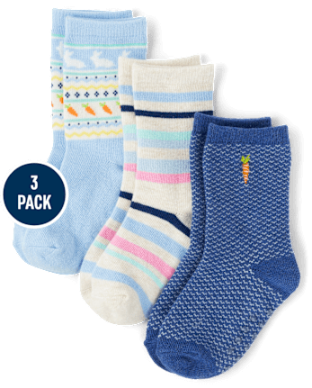 Boys Bunny Crew Socks 3-Pack - Garden Party
