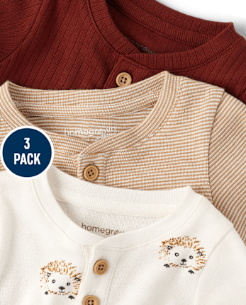 Baby Hedgehog Henley Bodysuit 3-Pack - Homegrown by Gymboree
