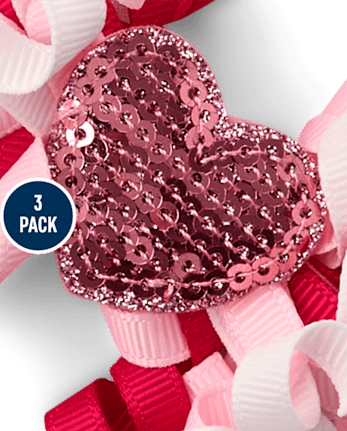 Girls Heart Bow Hair Clip 3-Pack - Mon Cheri