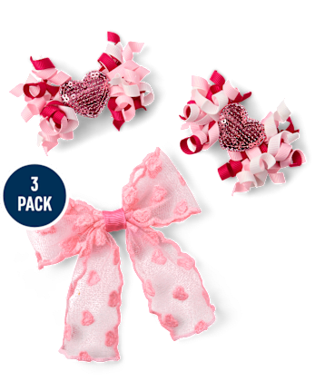 Girls Heart Bow Hair Clip 3-Pack - Mon Cheri