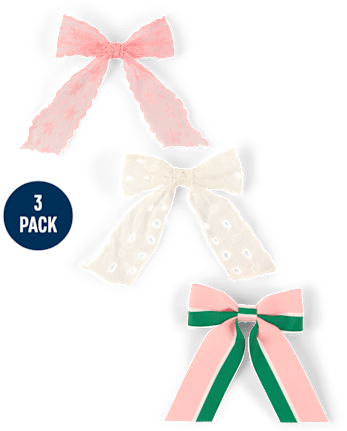Girls Striped Bow Hair Clip 3-Pack - Club House