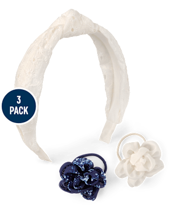 Girls Floral Eyelet 3-Piece Hair Set - Driftwood Bay