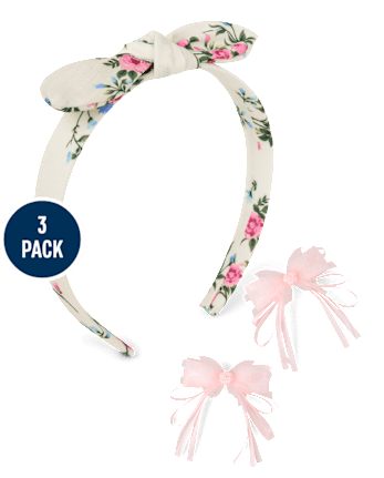 Girls Floral Bow 3-Piece Hair Set - Enchanted Garden
