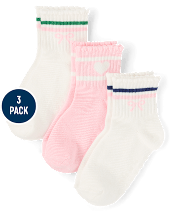 Girls Striped Bow Crew Socks 3-Pack - Club House