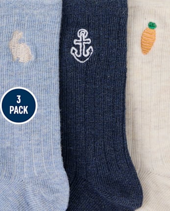 Chaussettes brodées lapin pour garçon, lot de 3 - Jardin enchanté