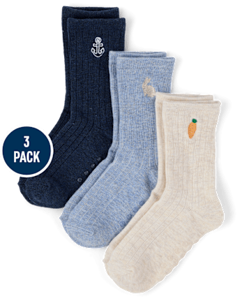 Chaussettes brodées lapin pour garçon, lot de 3 - Jardin enchanté