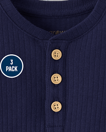 Baby Boys Marled Henley Bodysuit 3-Pack