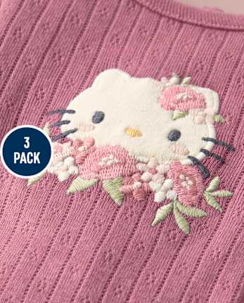 Baby Girls Hello Kitty® Floral Toile Bodysuit 3-Pack