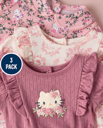 Baby Girls Hello Kitty® Floral Toile Bodysuit 3-Pack